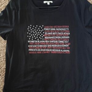 Maurices Black Graphic Tee with Red and White Flag Design